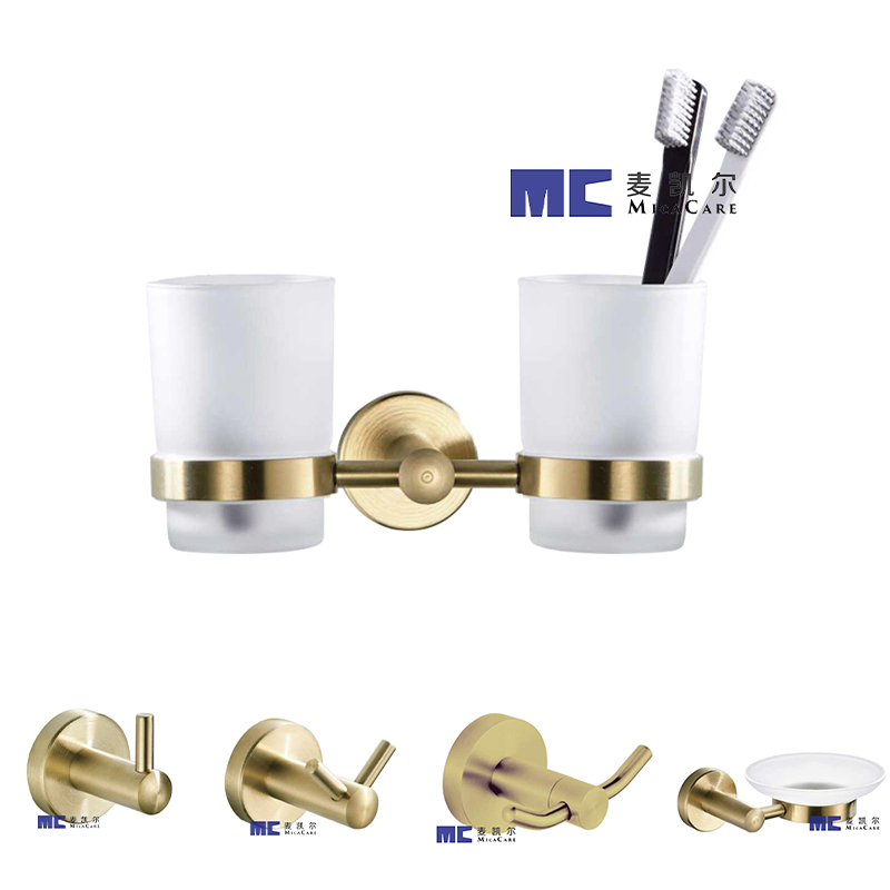 Wall Mounted Double Toothbrush Holder Set with 2 Cups