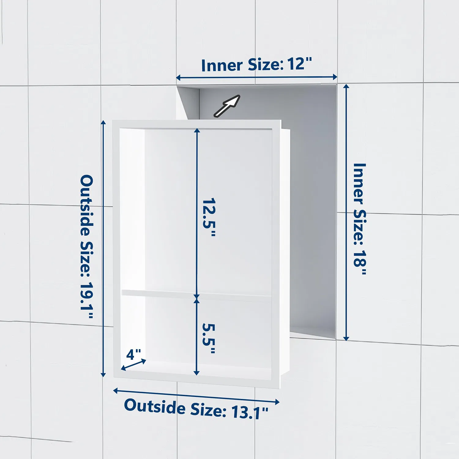 Modern Stainless Steel Shower Niche Wall Decor with 2mm Board Includes Shelf for Bathroom and Hotel Use