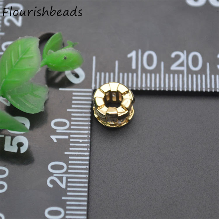 Jewelry Accessories Color-Remain 18K Gold Plated CZ-Paved Cylinder Tube Spacer Loose Beads
