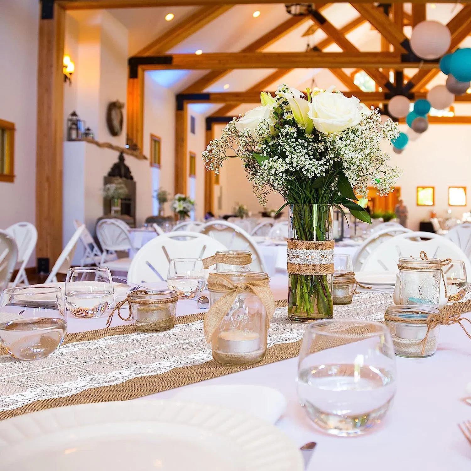 White Lace Natural Fiber Jute Wedding Table Runner