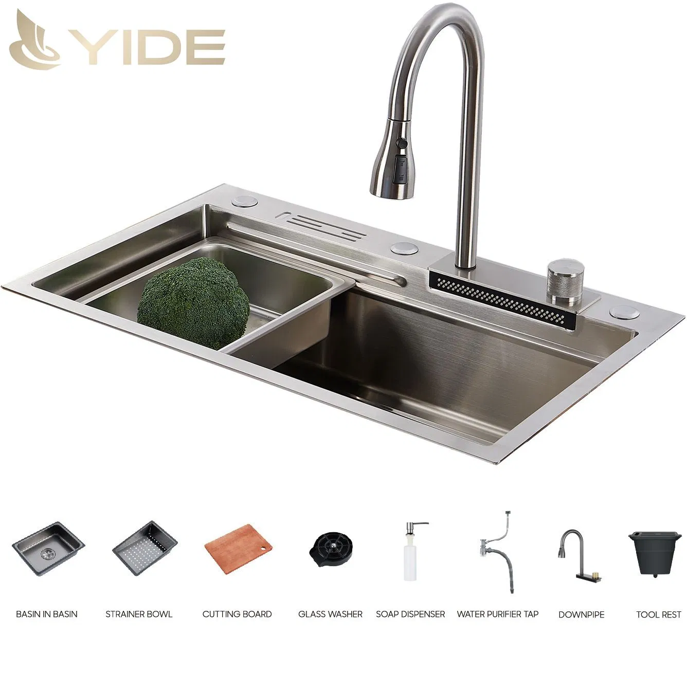 Premium Kitchen Sink High Quality Stainless Steel Sink Digital Waterfall Faucet