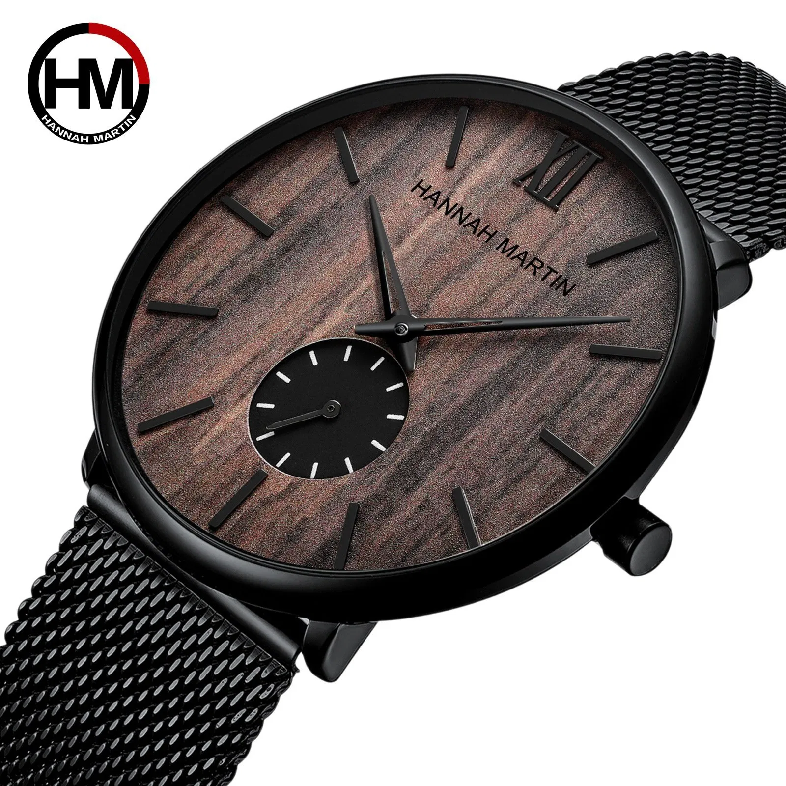 Hannah Martin Custom Logo Wood Watch Quartz Movement Stripe Dial Waterproof Watch