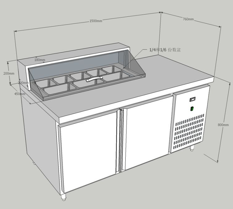 Customized Under Counter Refrigerator Used Stainless Steel Workbench Fridge for Milk Tea Shop