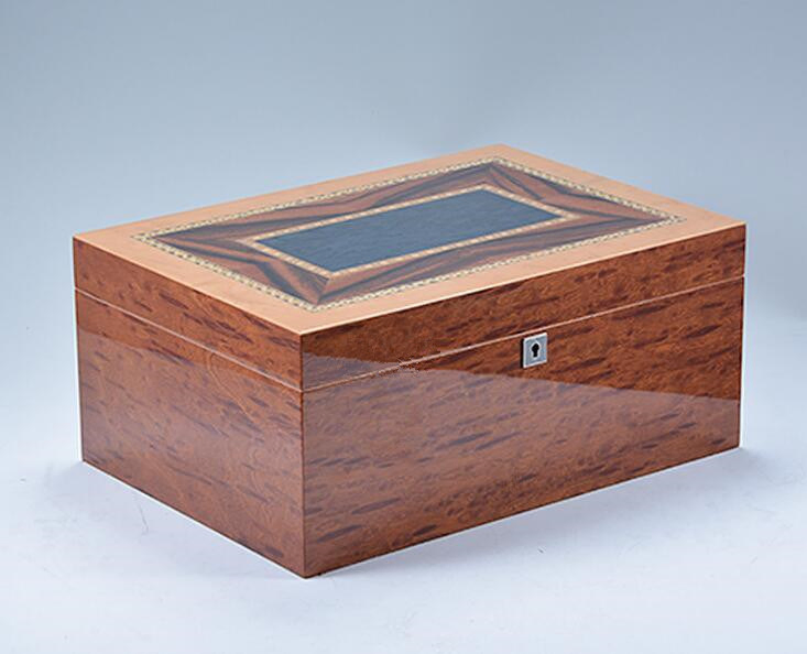 Glossy Varnish Mixed Wooden Cigar Humidor