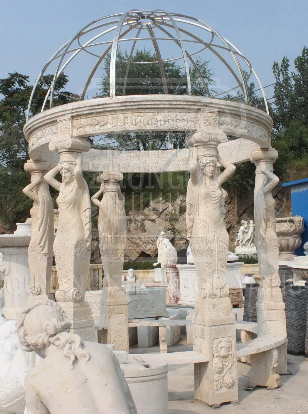 Yellow Marble Stone Gazebo Wedding Pavilion Garden Ornament