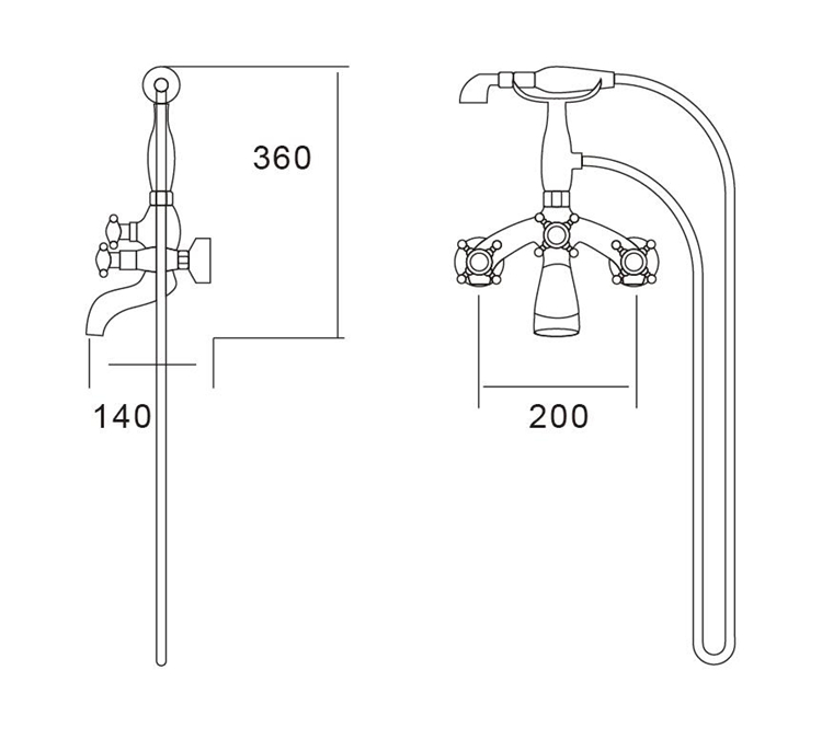 Deck-Mount Bathtub Faucet Modern Design Styles Zinc Alloy Bathroom Shower Head