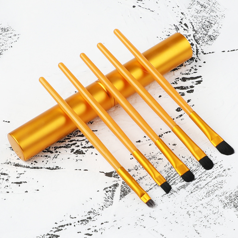 Aluminum Tube 5-Piece Makeup Brush Set, Portable Makeup Brush, Blush, Foundation Brush, Eyeshadow Brush, Eyebrow Brush Tool