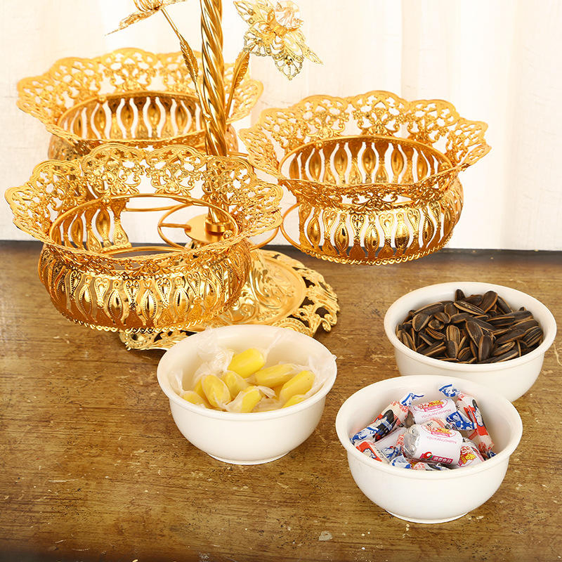 Gold Metal Plate, Dried Fruit Plate, Compartment with Lid, Dried Chinese Bowl