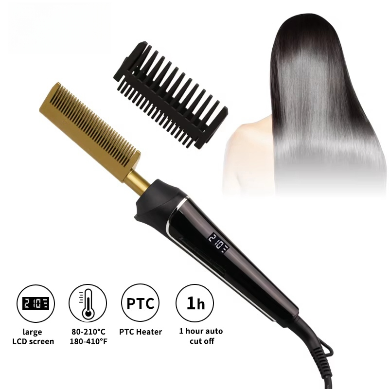Wholesale Professional Super Large LCD Screen Electric 2in1 Hair Curling Comb Heat Pressing Hair Straightener Comb