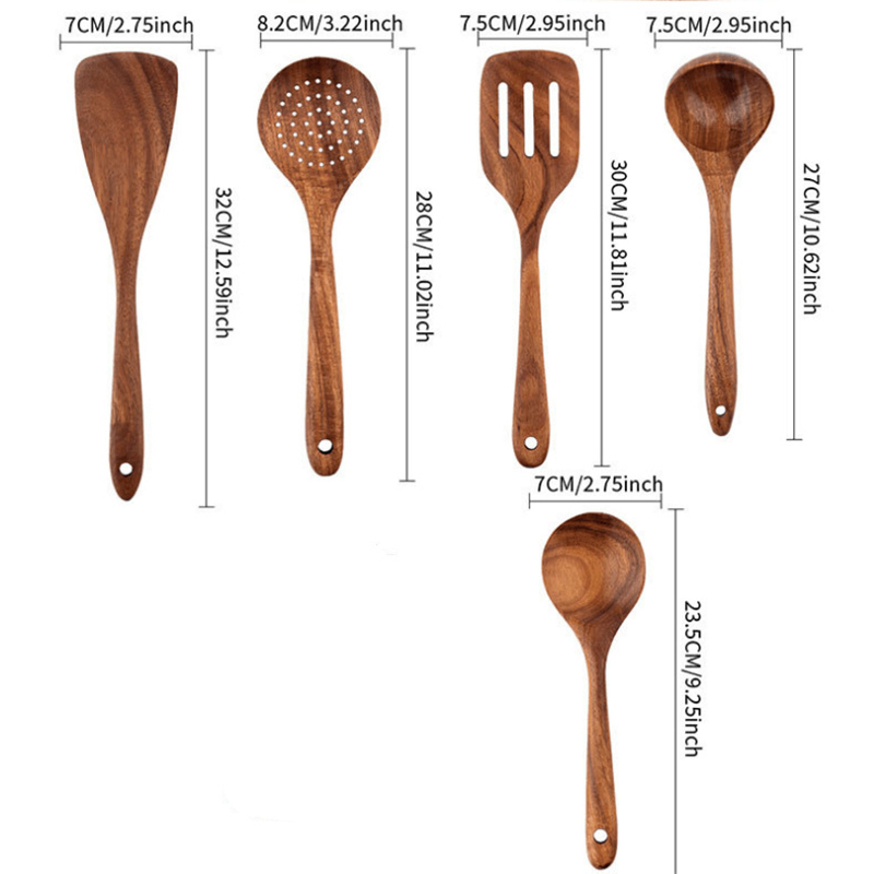 Durable Acacia Teak Wood Kitchen Cooking Tools 6PCS Kitchen Wooden Cooking Utensils Set