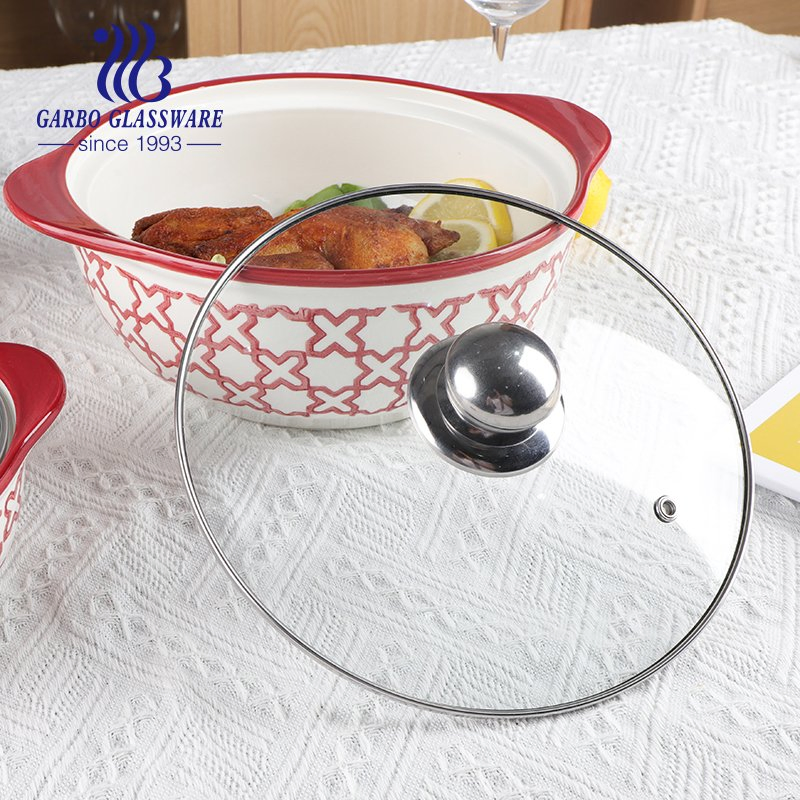 Porcelain Casserole with Glass Lid Soup Pot Microwave, Oven, Fridge, Freezer, and Dishwasher