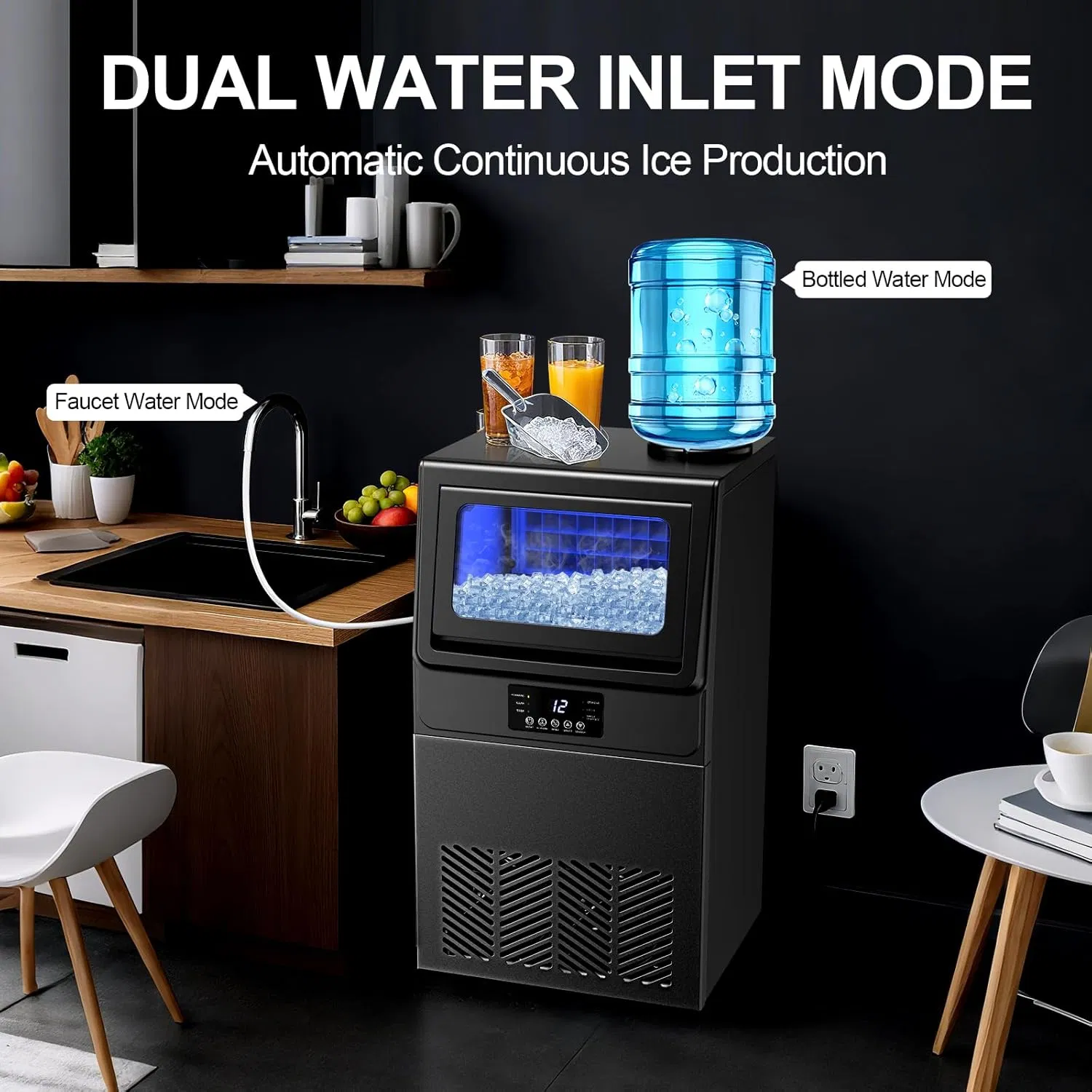 Commercial Ice Maker 100 Lbs / 45kgs Daily Production, Under Counter, Dual Water Inlet