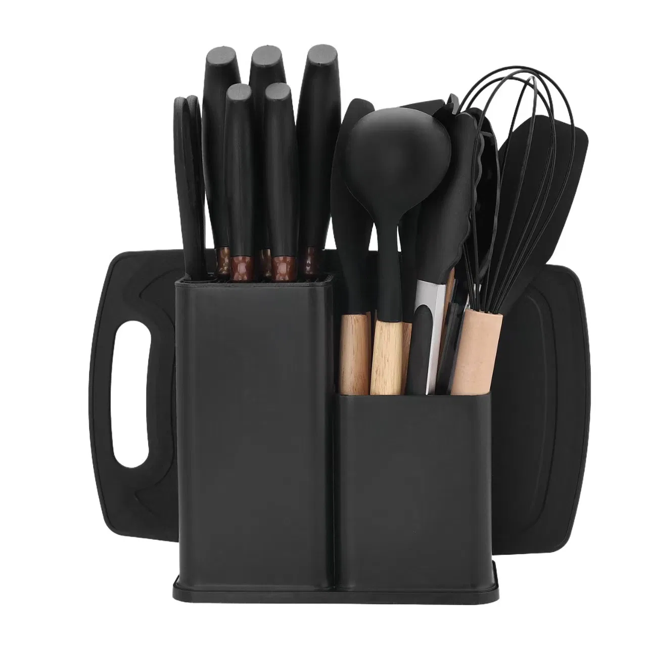 19 PCS Kitchen Utensil Set Silicone Kitchenware Set Cuttings Board Storage with Wooden Handle Bucket Knife Kitchen Tool Heat Resistant Silicone Utensils