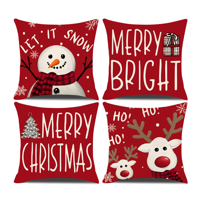 Linen Cushion Covers Printed Santa Claus Pillowcase Decorative Square Pillow Covers for Christmas