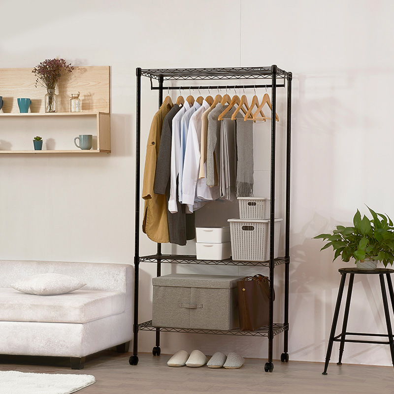 Indoor Metal Clothes Dryer Rack 3 Tiers Garment Shelf with Wheels for Livingroom or Laundry Room