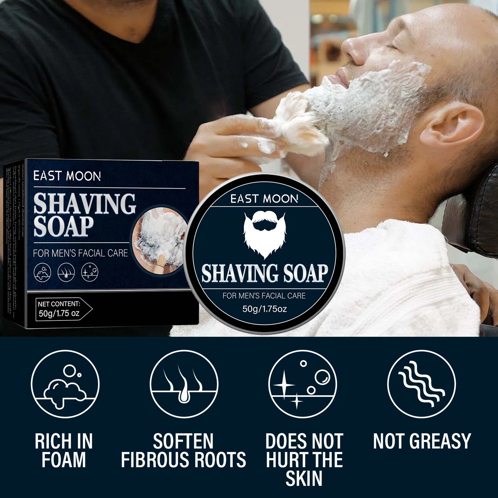 Men's Shaving Soap Shave Beard Men's Facial Care Foam Rich Smooth for Sensitive Skin Shaving Soap Bar