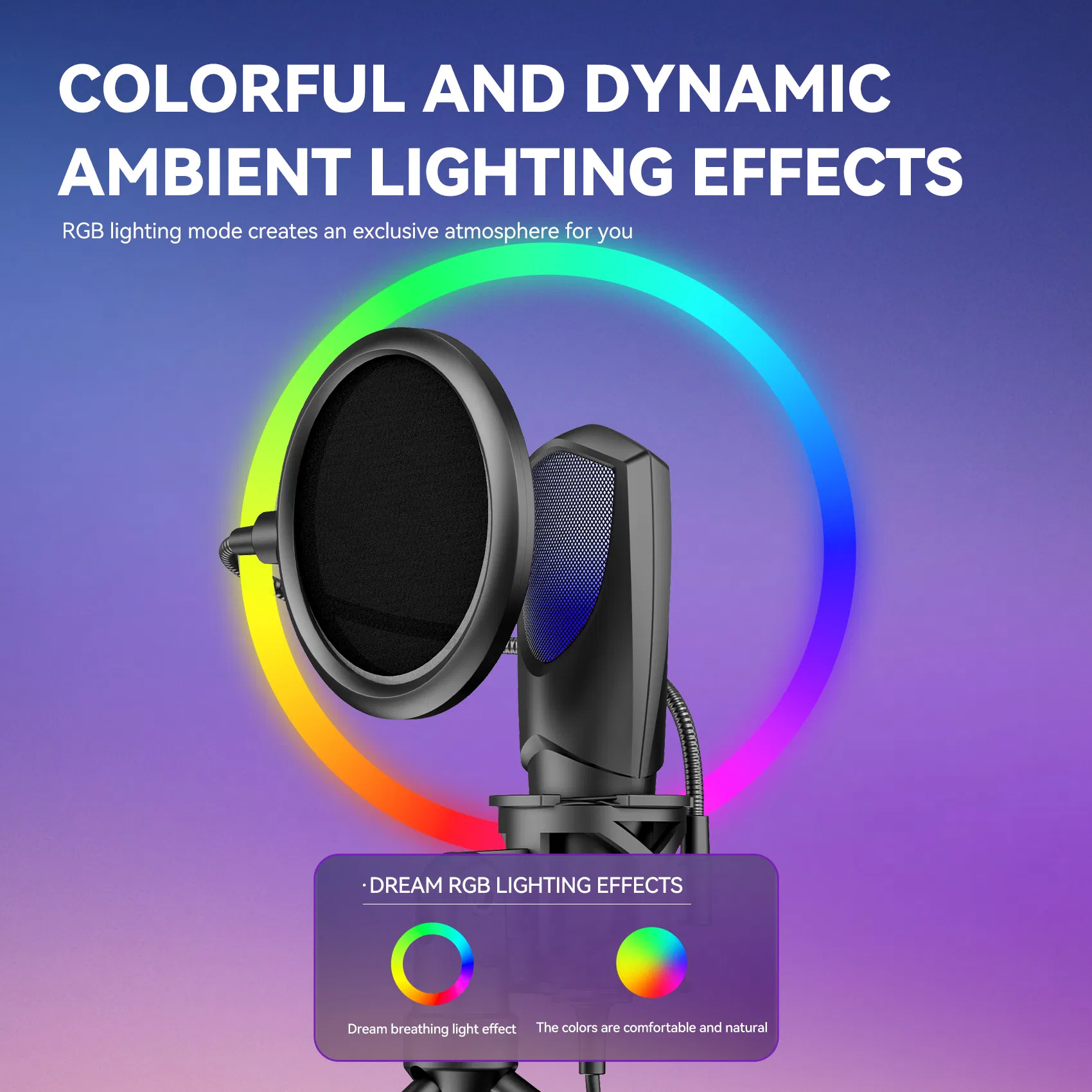 Yanmai Gaming RGB Microphone USB Desktop Condenser Microphone for Computers Q3r Live Streaming Recorded Streaming Audio Capture Sound Card Computer Youtube Game