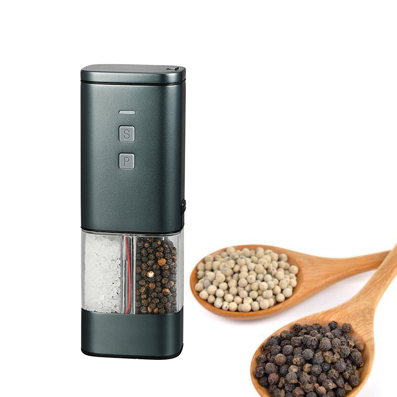New Kitchen Spice Mill USB Charging Plastic Case 2 in 1 Salt and Pepper Grinder with LED Lighting