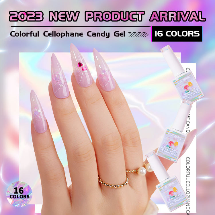 R S Nail Colorful Cellophane Candy Gel Nail UV Nail Salon OEM Custom Vernis Esmalte Glitter Gel Polish
