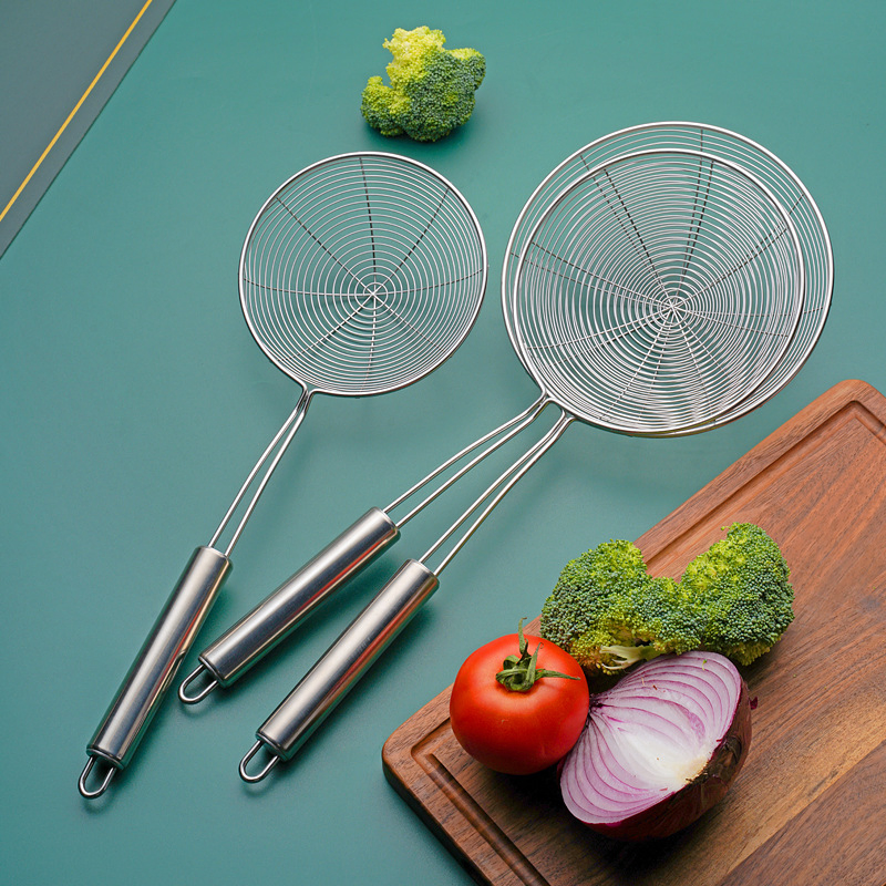 Stainless Steel Home Kitchen Tool Food Strainer Wire Mesh Gold/Rose Gold Fruit Skimmer Spoon Flour Sifter Powder Fry Juice Metal
