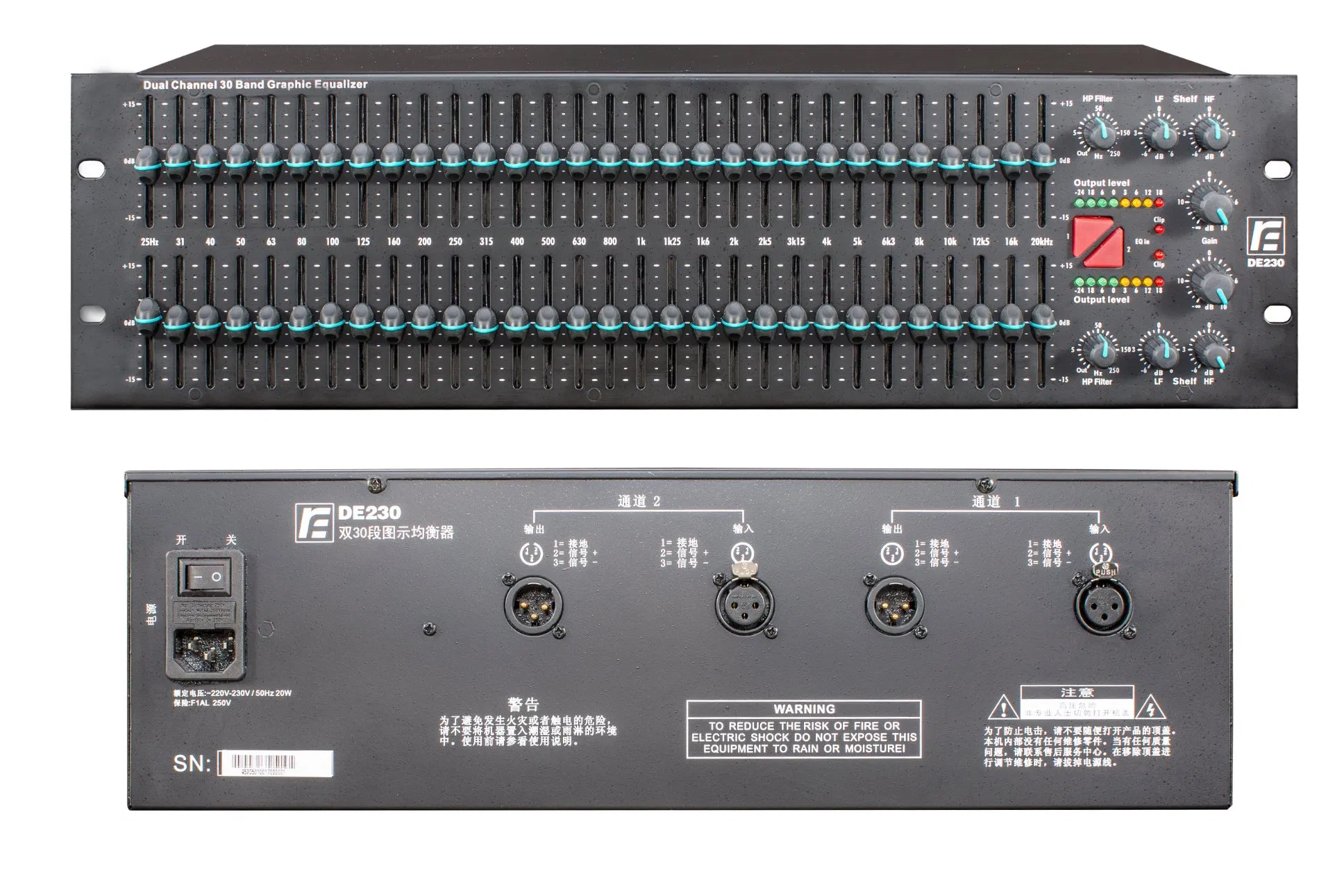 Ruifeng Audio Peripherals-Double 30 Segment EQ Graphic Equalizer- PRO Audio Equalizer for Sound Reinforcement Projects