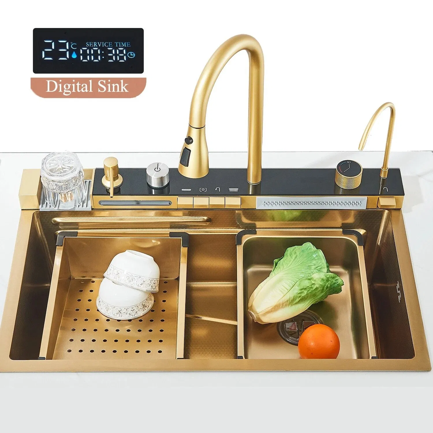 Modern Smart 304 Stainless Steel Handmade Sink Faucet Piano Waterfall Kitchen Sink