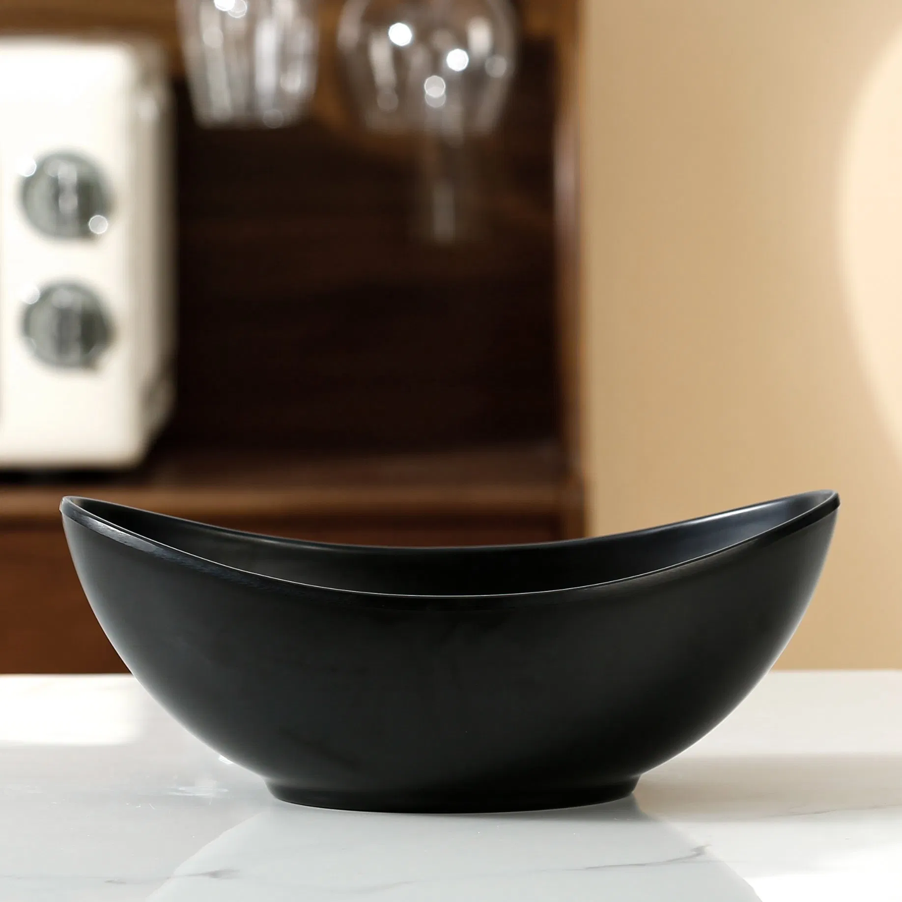 Black Matt Melamine Bowl Modern Nordic Oval Shaped Plastic Bowl Melamine Oval Bowl