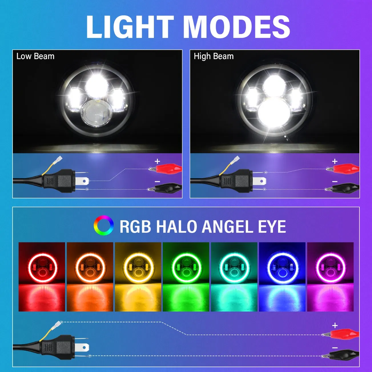 RGB LED Headlight Kit for Wrangler JK with Bluetooth App Control & Bracket