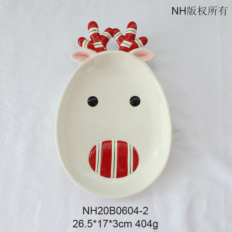 Ceramic White and Red Antler Cute Deer Design Plate Dish Sets Snacks 3 Compartment Divided Plate Dish