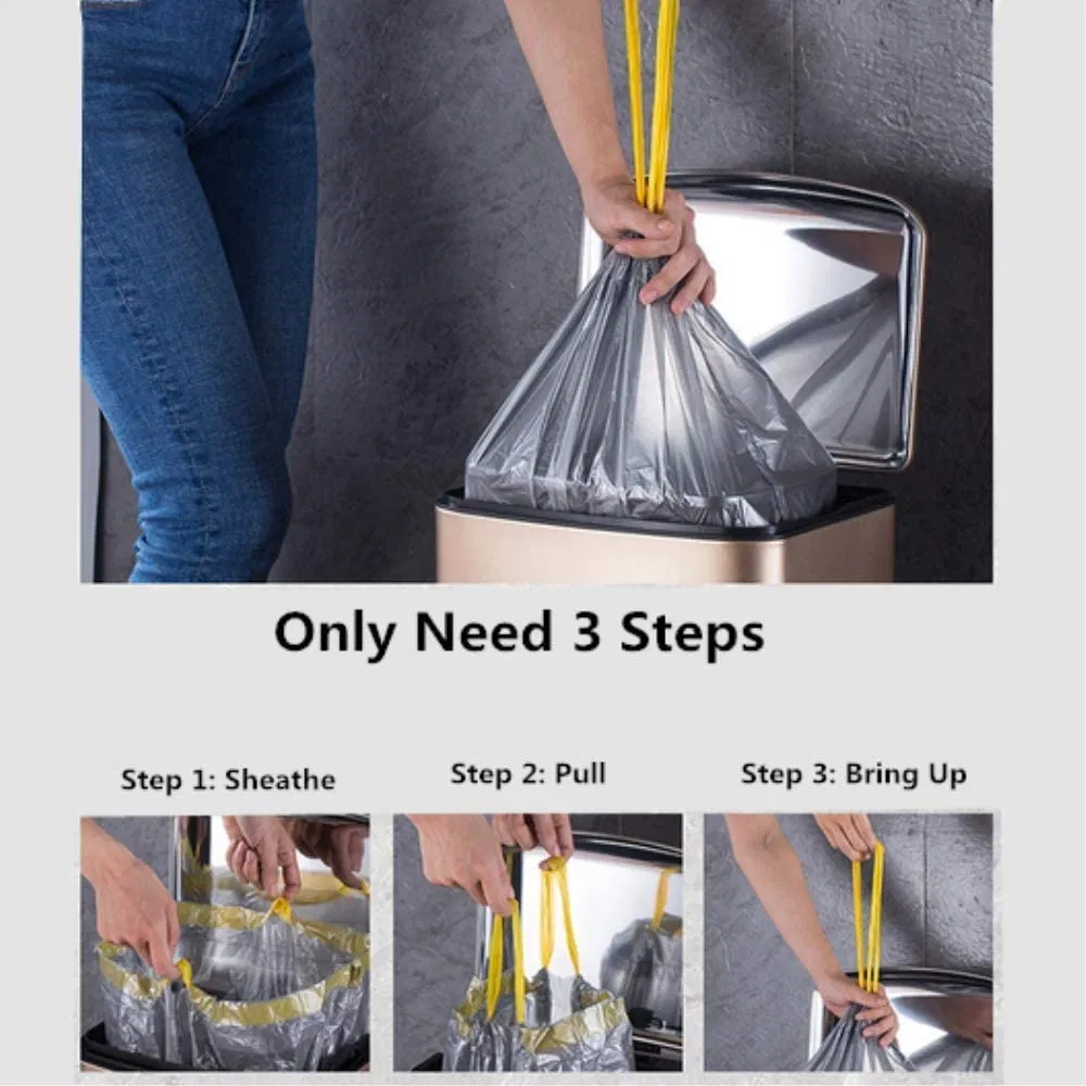 Black PE Heavy Duty Garbage Bag Customized with Drawstring