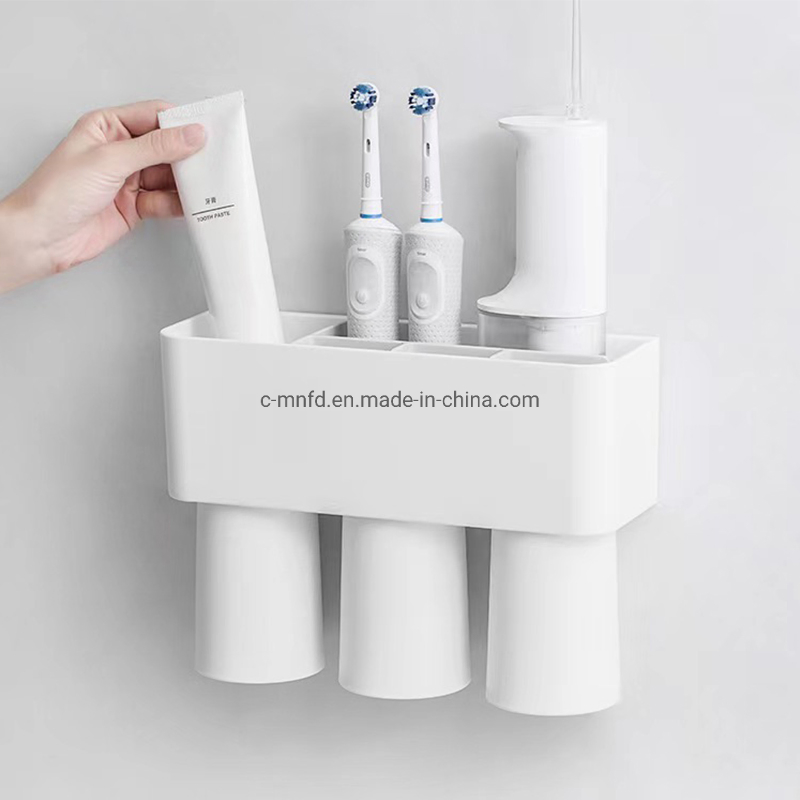 Adhesive Toothbrush Holder with Magnetic Cups for Family Use