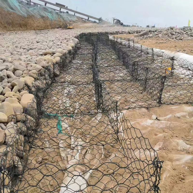 PVC Coated Stone Gabion Cage Hot Galvanized 2X1X1m Twisted Hexagonal Gabion Wire Mesh Hole Shaped Stone Box Retaining Wall for River Protection Flood Control