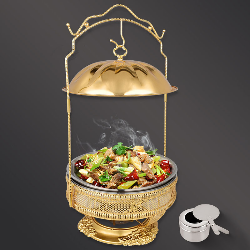 Stainless Steel Alcohol Stove Lace Gold Hotel Breakfast Buffet Burner Chafing Dish Heater