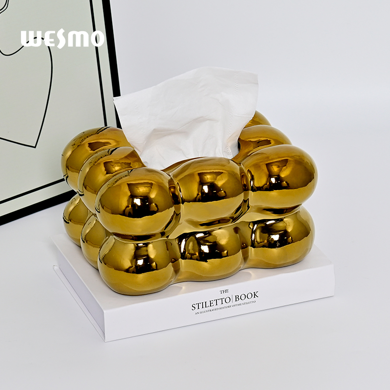 Gold Classic Luxury Brass Ceramic Tissue Box Holder for Wedding Table