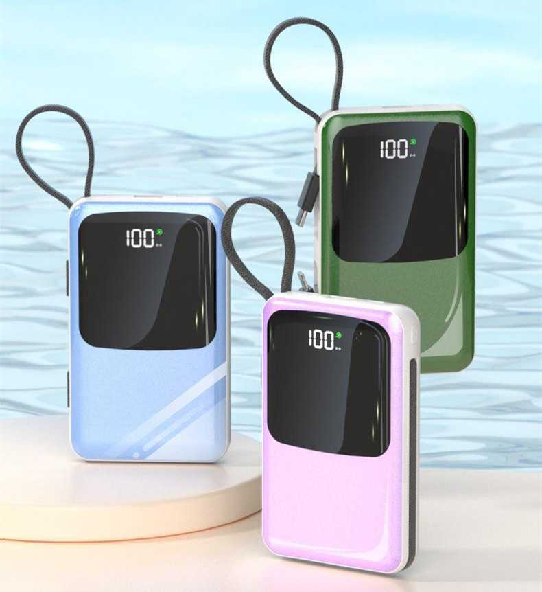 2026 New Design Power Bank with Solid-State Battery, Outdoor Portable Power Bank with Built-in Cable 22.5W Fast Charge 10000 mAh Large Capacity Mobile Power