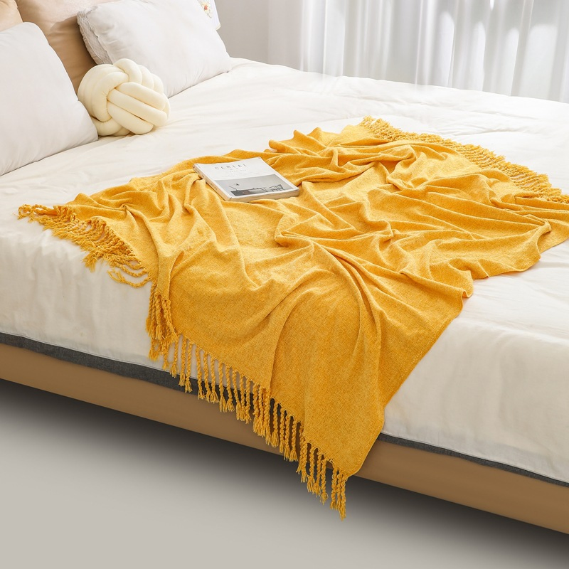 Soft and Cozy Chenille Rectangular Throw Blanket with Tassel for Sofa & Bed Living Room