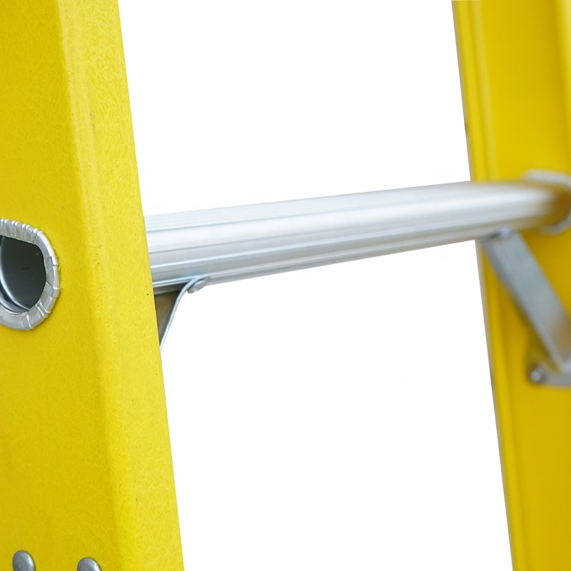 14FT Industrial One Section Fiberglass D-Rung Straight Step Ladder with Adjustable Shoes