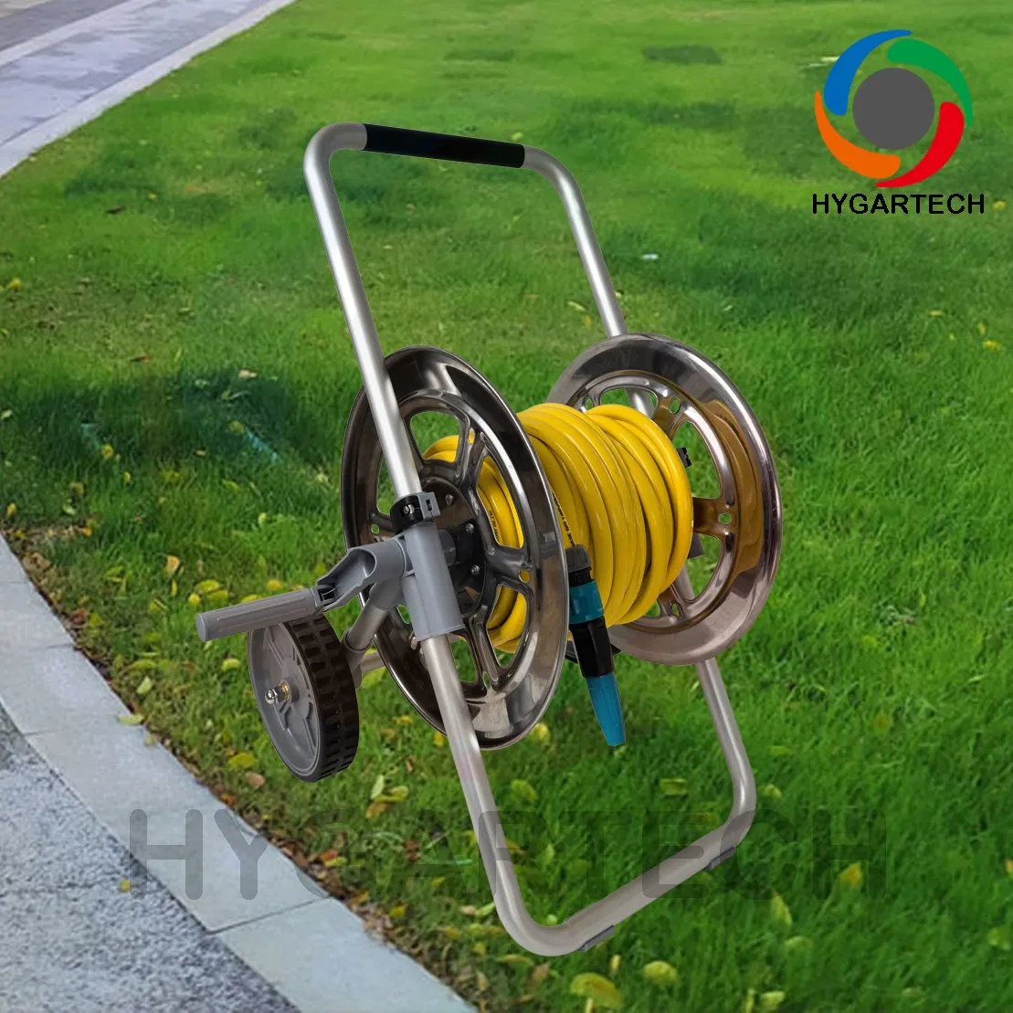 Trolley Hose Reel Cart with 1/2" X50m PVC Hose and Spray Nozzle for Gardening and Irrigation