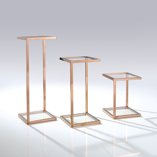 Simple Sunlink 3 Pieces Square Display Glass Flower Stand Stainless Steel Side Table Set