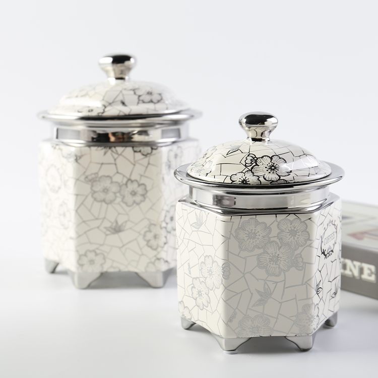 Flower Pattern Luxury Coffee Tea Small Ceramic Canister with Lids