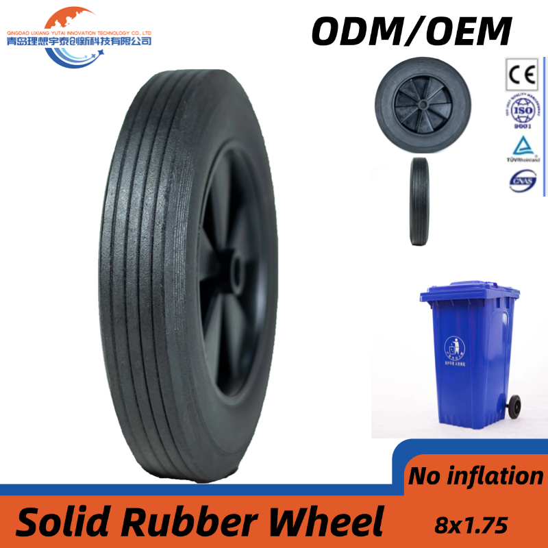 8X1.75 Solid Rubber Wheel Garbage Bin Wheel Flatbed Carts 6 78 9 10 Inch