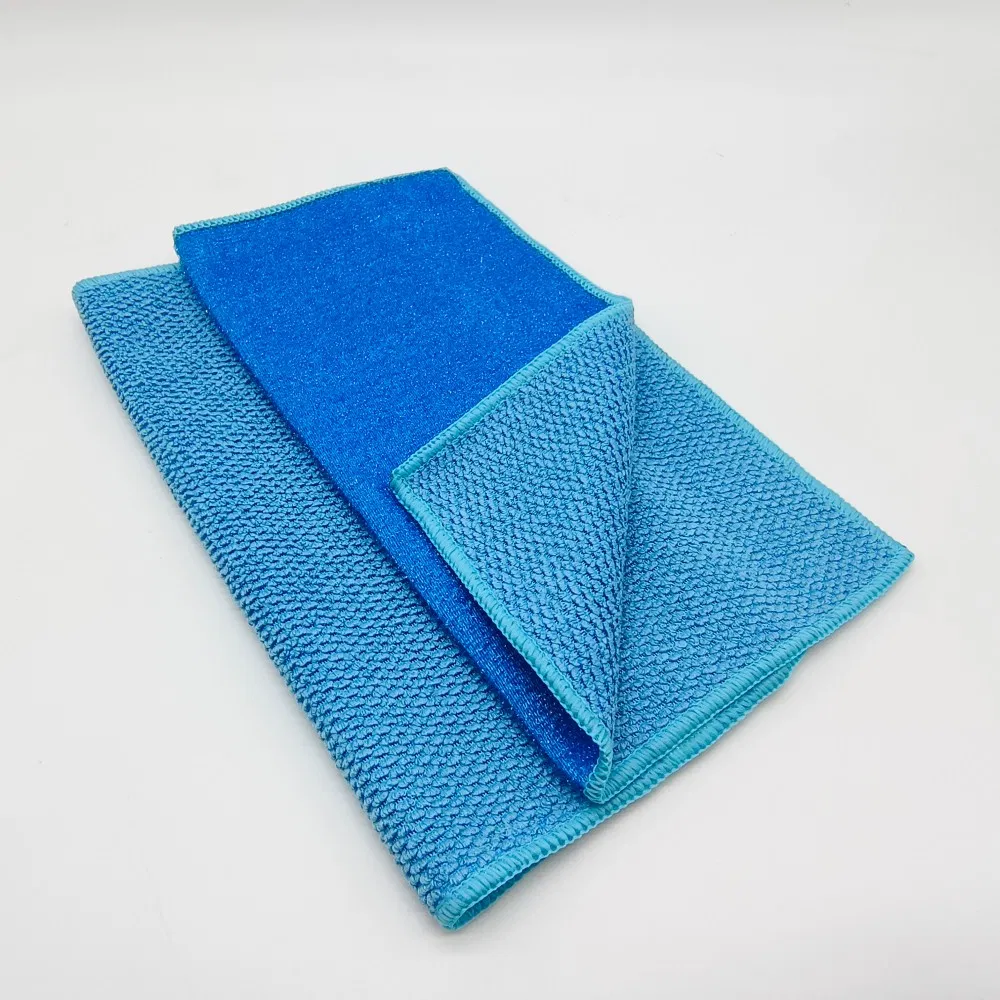 Wholesale Microfiber Dish Towel, Dish Cloth for Dish Washing and Cleaning, 30*30cm, Different Sides in One Towel, One Side with Scrubber