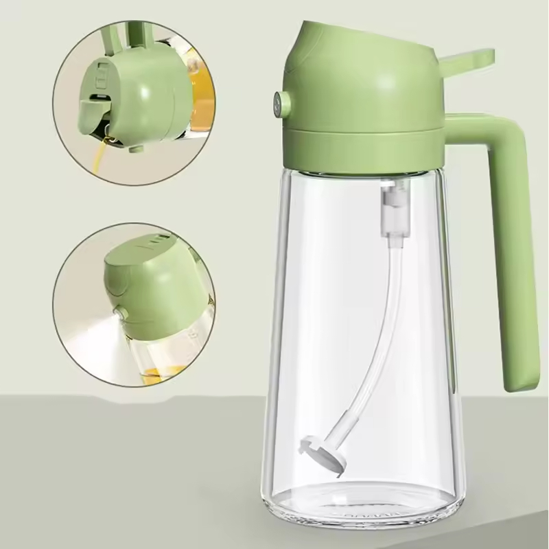 2 in 1 Olive Oil Dispenser Bottle 470ml Premium Glass Oil Spray Bottle for Kitchen Cooking Oil Bottle