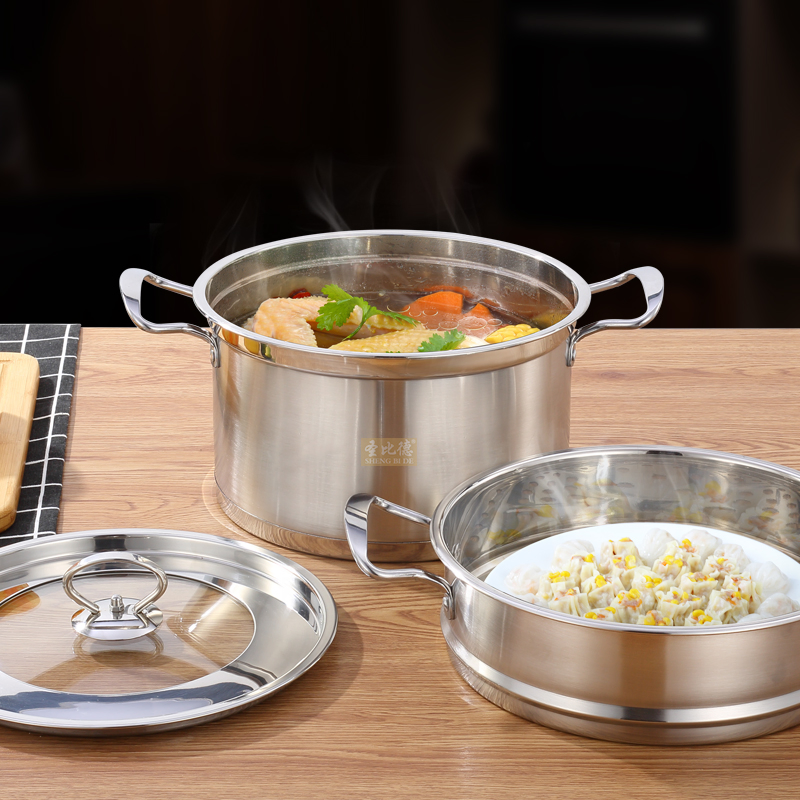 Factory Direct Sale Stainless Steel 2 Tiers Steamer with Steel Handle