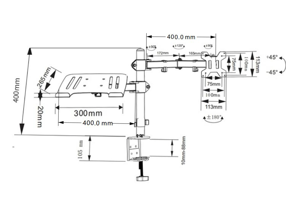 Настольный кронштейн для монитора с поворотом 180°