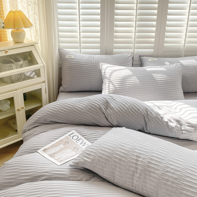 Home Fabric Washed Seesucker Cotton Duvet Cover Bedding Set