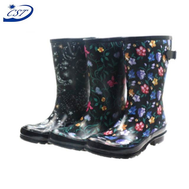 Fashionable Hot Ladies MID-Calf Rubber Rain Boots with Buckle