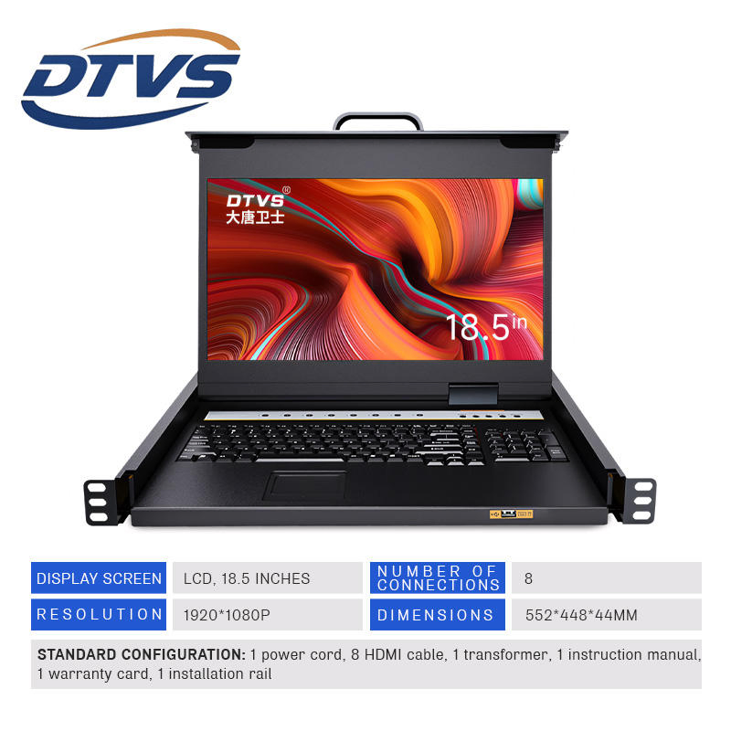 KVM-коммутатор 8 портов USB HDMI, 1U стойка, 18.5" LCD