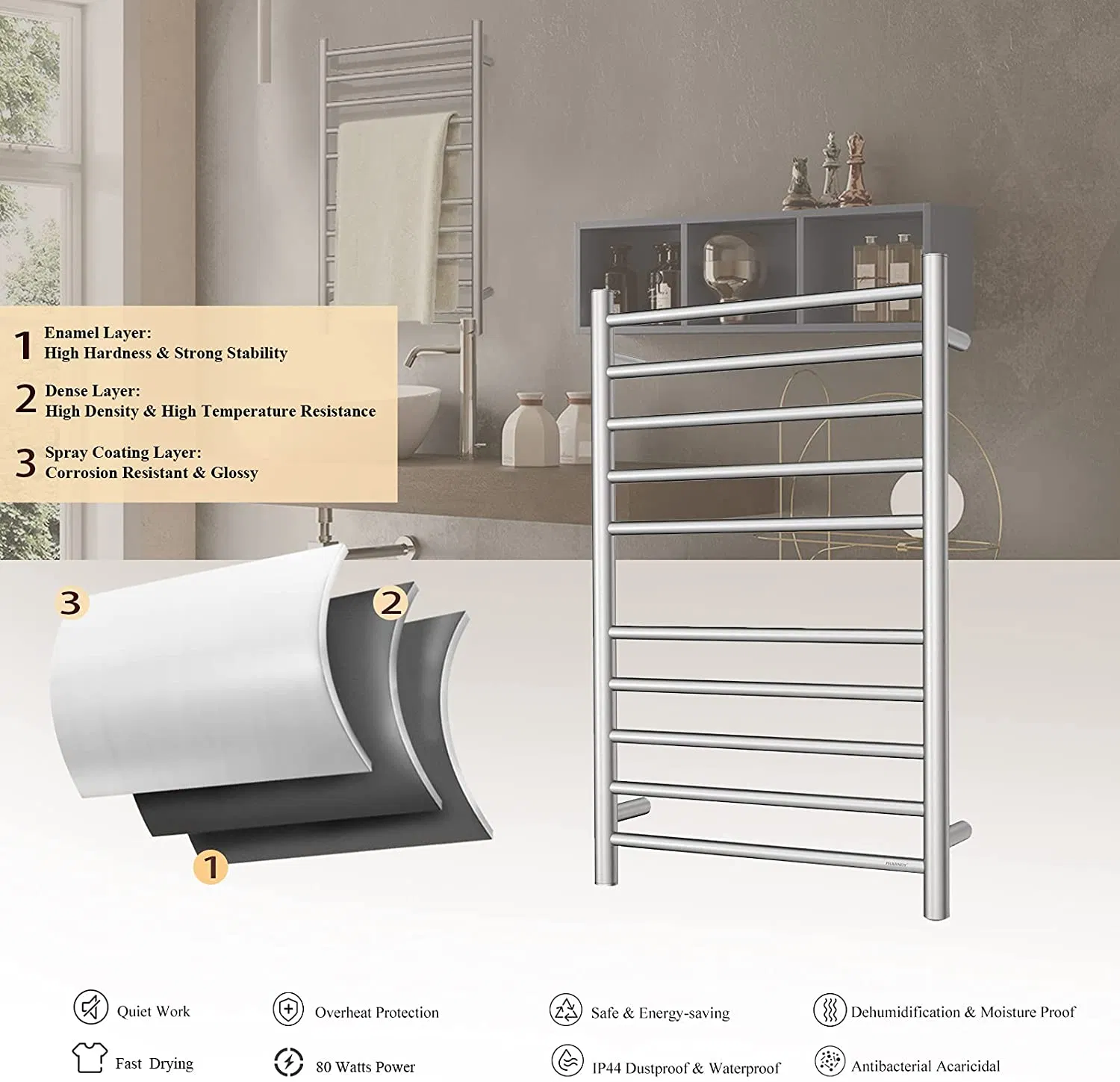 High Quality SUS304 Electric Towel Warmer Heated Towel Rack for Bathroom