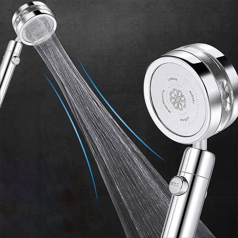 Shower Head 360 Degrees Rotating with Small Fan ABS Rain High Pressure Spray Nozzle Bathroom Accessories